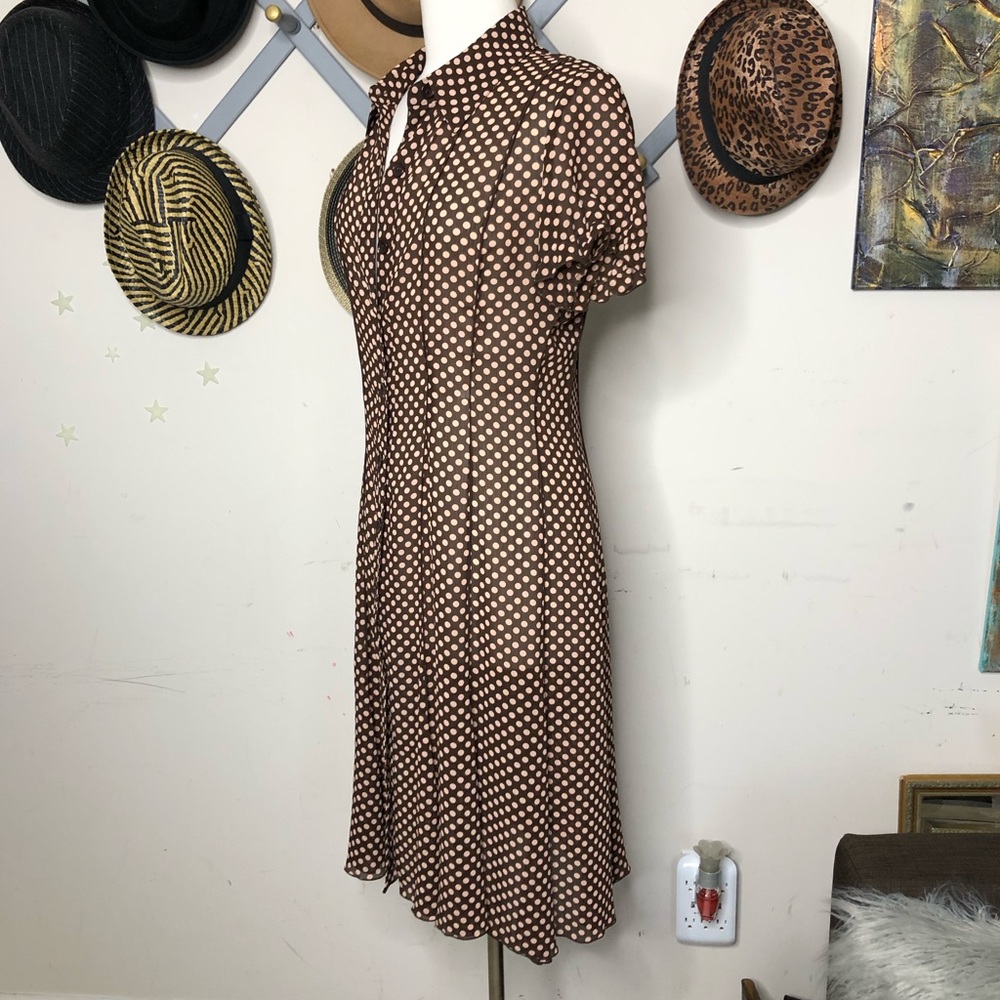 Sandra Darren peach and brown polkadot dress - Picture 5 of 6